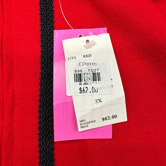 Vintage Womens 3X Red Cardigan Jacket Black Trim CD Daniels 1990s Shoulder Pads - Picture 10 of 12